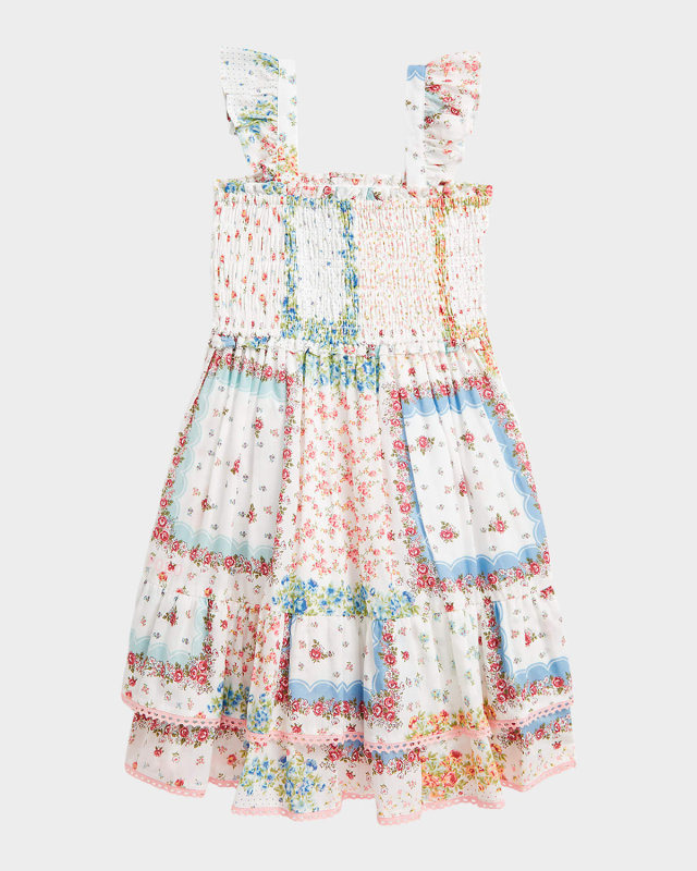 Girl's Patchwork-Print Smocked Dress, Size 2-